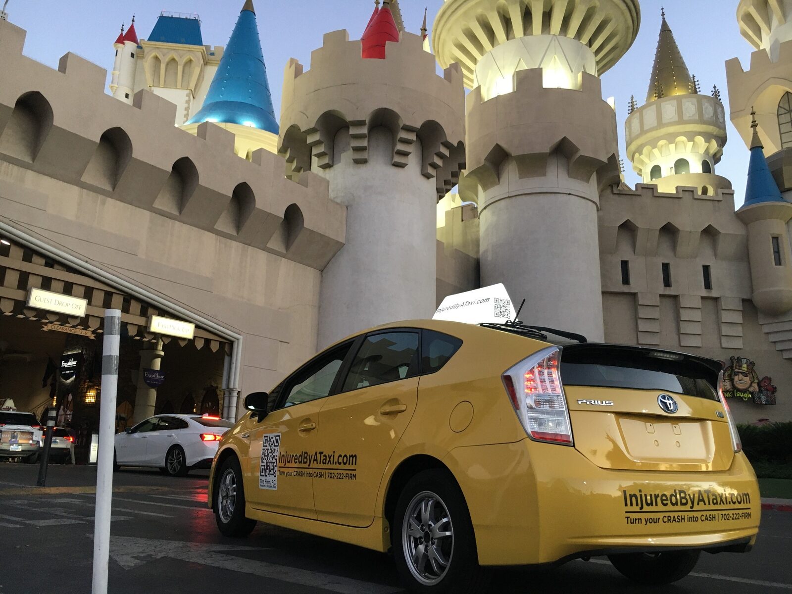 The campaign taxi outside Excalibur in Las Vegas